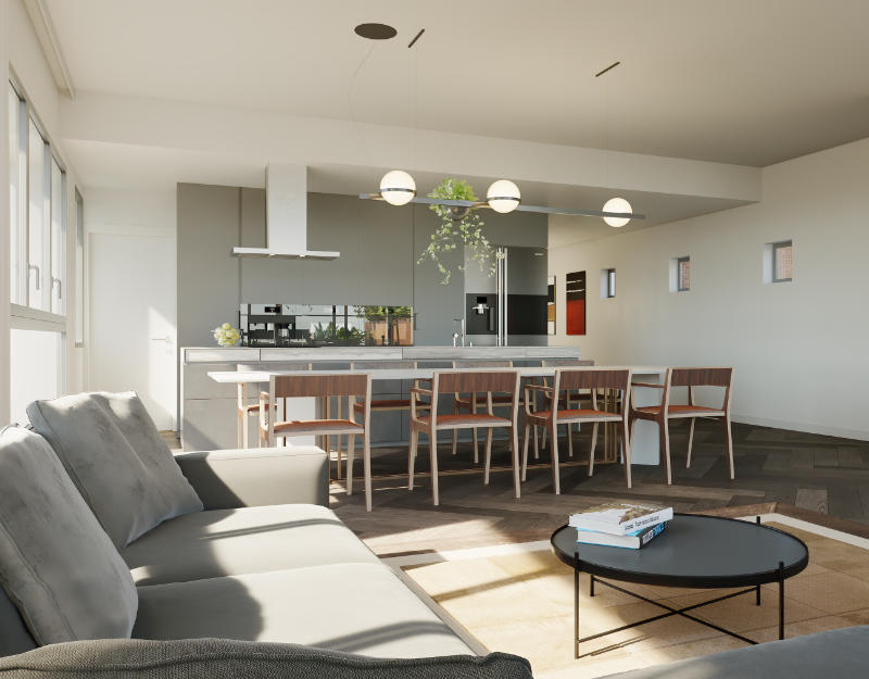 Penthouse kitchen example Render of a kitchen in Kefita apartments, Addis Ababa