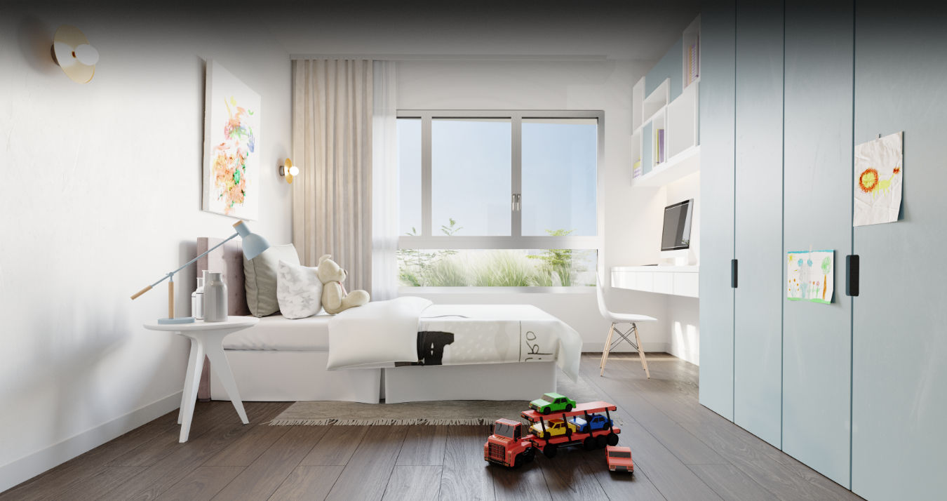 Render of child's bedroom in Kefita