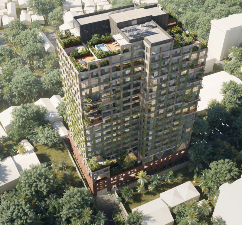 Exterior render of Kefita apartments, Addis Ababa, looking down fro the air