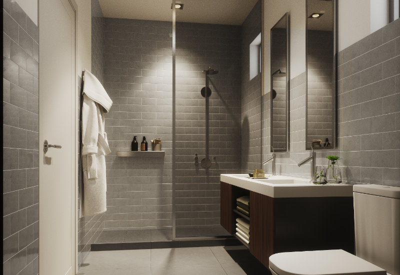 Render of a bathroom in the 1, 2, 3 and 4 bed apartments in Kefita